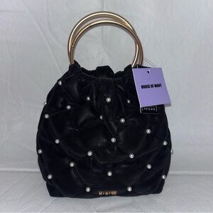 NWT House of Want Vegan Leather Top Handle Bag Purse Black W/ Pearls